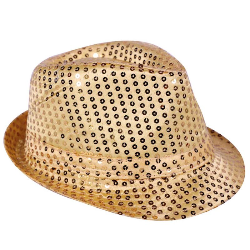 Sombrero fedora lentejuelas oro