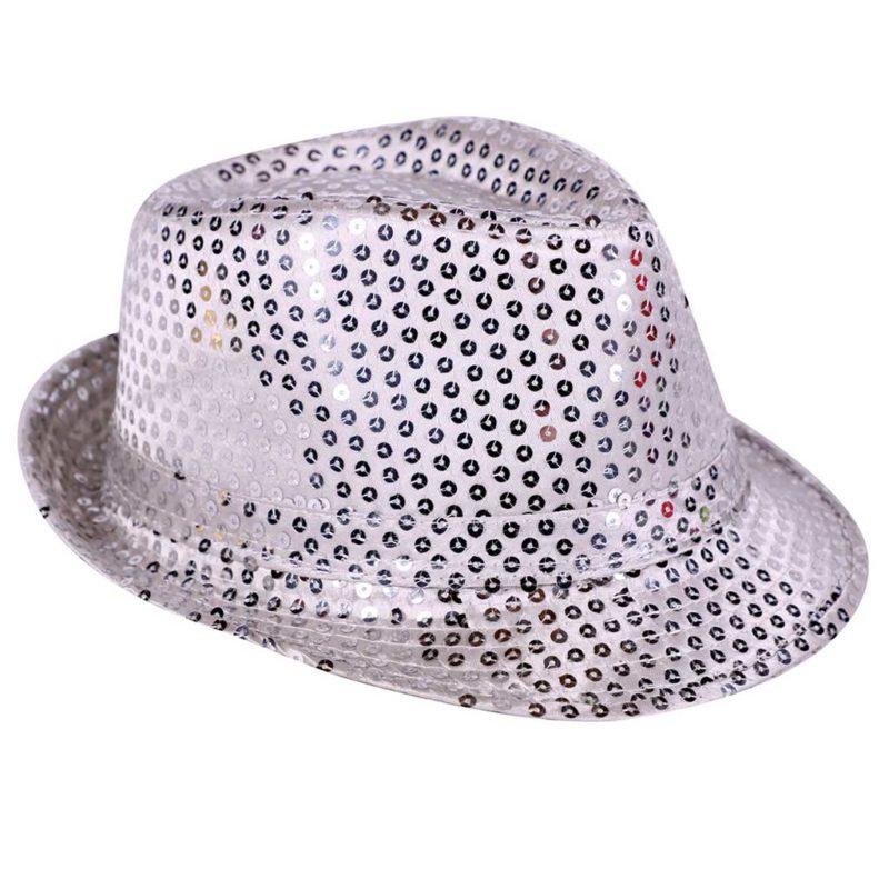 Sombrero fedora lentejuelas plata