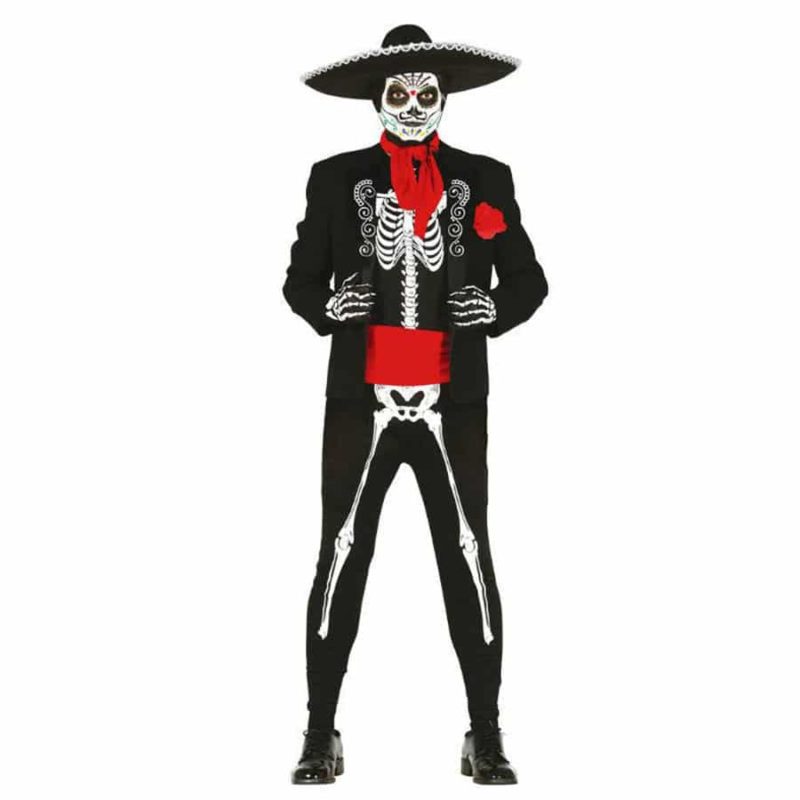 Disfraz de Esqueleto Día de los Muertos Mexicano para Hombre Talla M/L